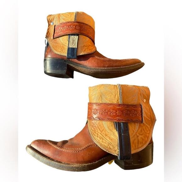 Upcycled Nocona Brown Leather 10M Pointed Toe Western Spats - Picture 1 of 6